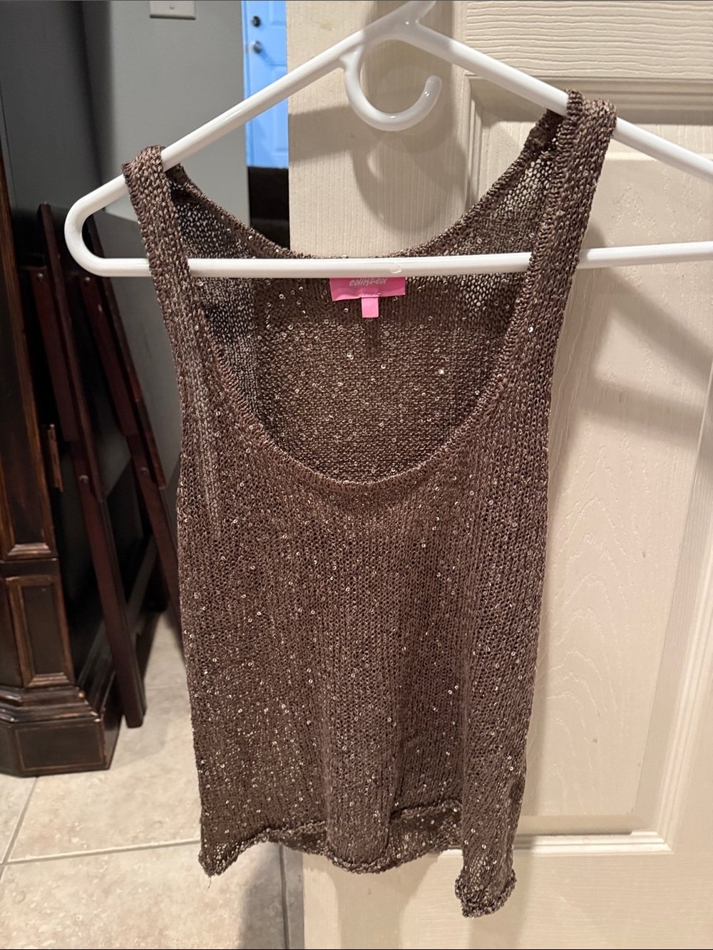 Edikted Brown Sequin Knit sheer Tank Top